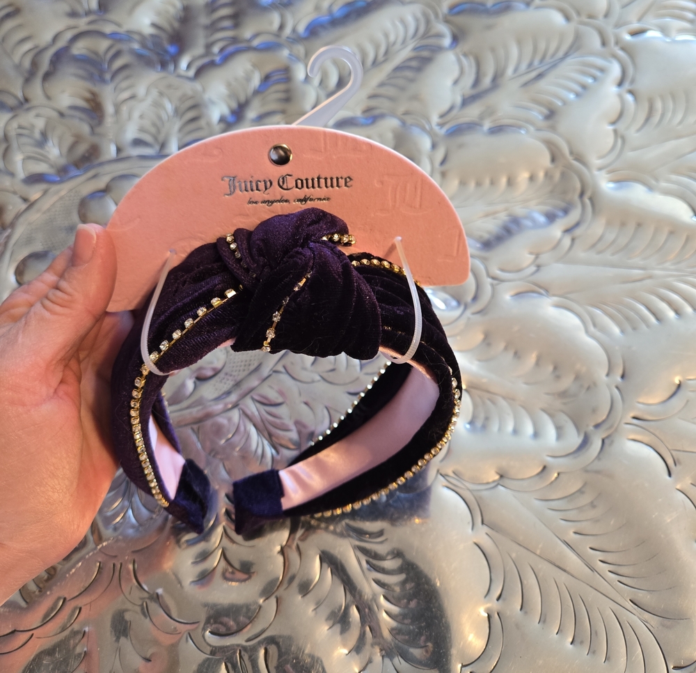 Juicy Couture Velvet Knotted Headband with Gold Bead Trim